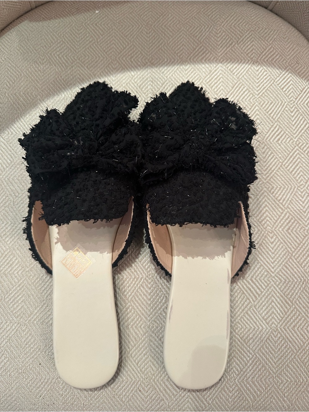 Amazon Black Bouclé Bow Slide Mules for Women